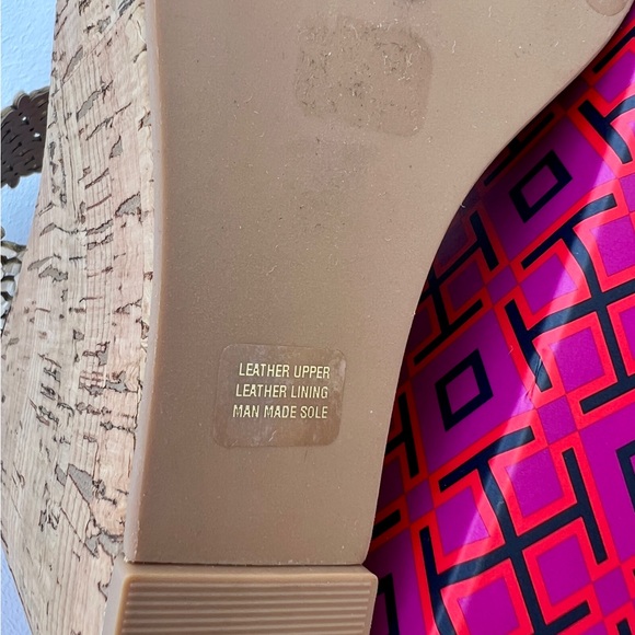 Tory Burch Cork Platform Wedge Sandals Cream Cutout Leather Women’s Sz 8 NEW - Picture 11 of 12